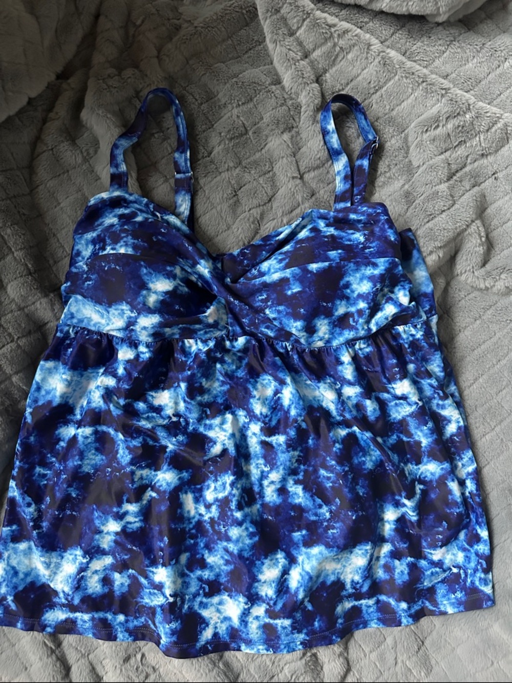 Women's Blue Tie Dye Tankini Top Swimsuit XXL ( 38 DD)